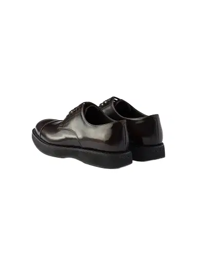 Prada Men's Brushed Leather Lace-Up Shoes - Brown | Thumbnail 3