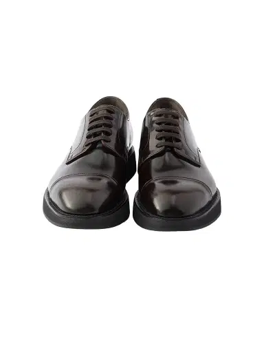 Prada Men's Brushed Leather Lace-Up Shoes - Brown | Thumbnail 4