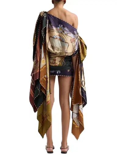Zimmermann Women's Valiant Printed Silk Draped Scarf Mini Dress | Thumbnail 3 Zimmermann Women's Valiant Printed Silk Draped Scarf Mini Dress | Thumbnail 3