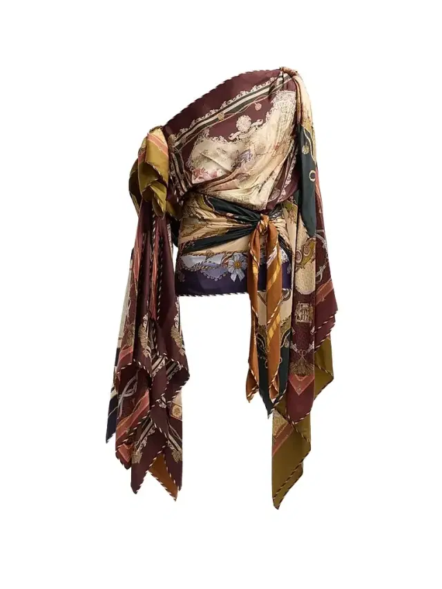 Women's Valiant Printed Silk Draped Scarf Mini Dress