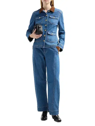 Cinq à Sept Women's Katniss Suede Collar Denim Jacket - Salt Breeze Sepia | Thumbnail 2