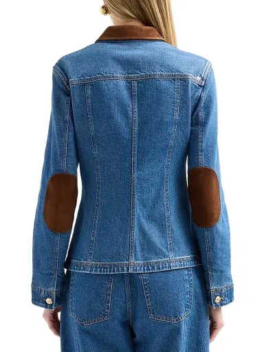 Cinq à Sept Women's Katniss Suede Collar Denim Jacket - Salt Breeze Sepia | Thumbnail 3
