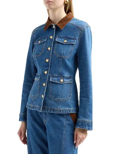Cinq à Sept Women's Katniss Suede Collar Denim Jacket - Salt Breeze Sepia | Thumbnail 4
