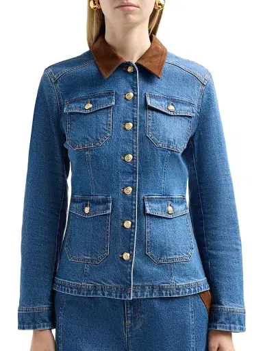 Cinq à Sept Women's Katniss Suede Collar Denim Jacket - Salt Breeze Sepia | Thumbnail 5