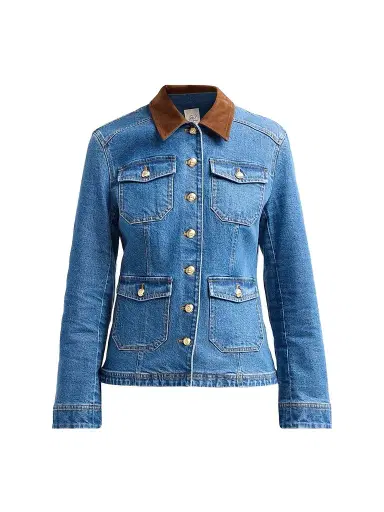 Cinq à Sept Women's Katniss Suede Collar Denim Jacket - Salt Breeze Sepia | Thumbnail 1