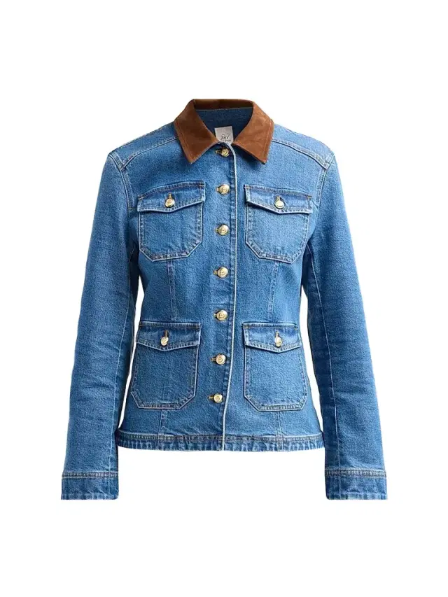 Cinq à Sept Women's Katniss Suede Collar Denim Jacket - Salt Breeze Sepia