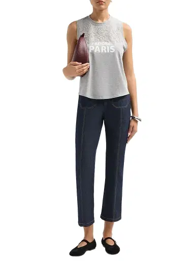 Cinq à Sept Women's Sibylle Embellished Printed Cotton-Blend Top - Heather Grey | Thumbnail 2