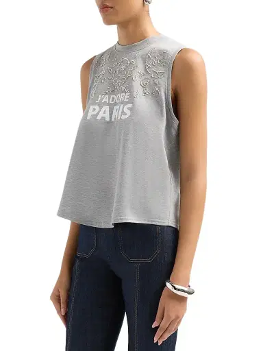 Cinq à Sept Women's Sibylle Embellished Printed Cotton-Blend Top - Heather Grey | Thumbnail 4