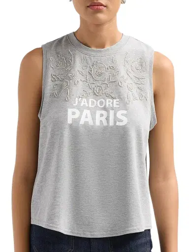 Cinq à Sept Women's Sibylle Embellished Printed Cotton-Blend Top - Heather Grey | Thumbnail 5