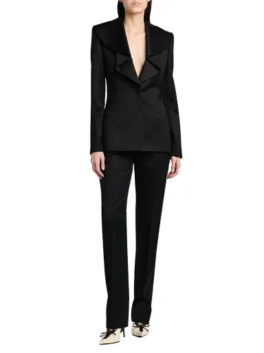 McQueen Women's Draped Satin Lapel Single-Breasted Jacket - Black | Thumbnail 2