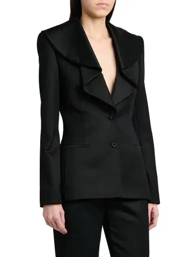 McQueen Women's Draped Satin Lapel Single-Breasted Jacket - Black | Thumbnail 4
