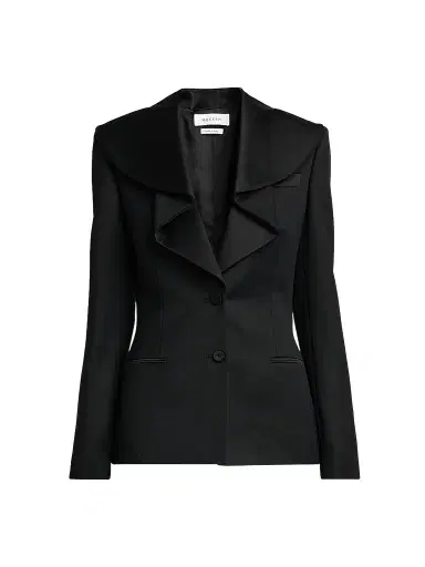McQueen Women's Draped Satin Lapel Single-Breasted Jacket - Black | Thumbnail 1