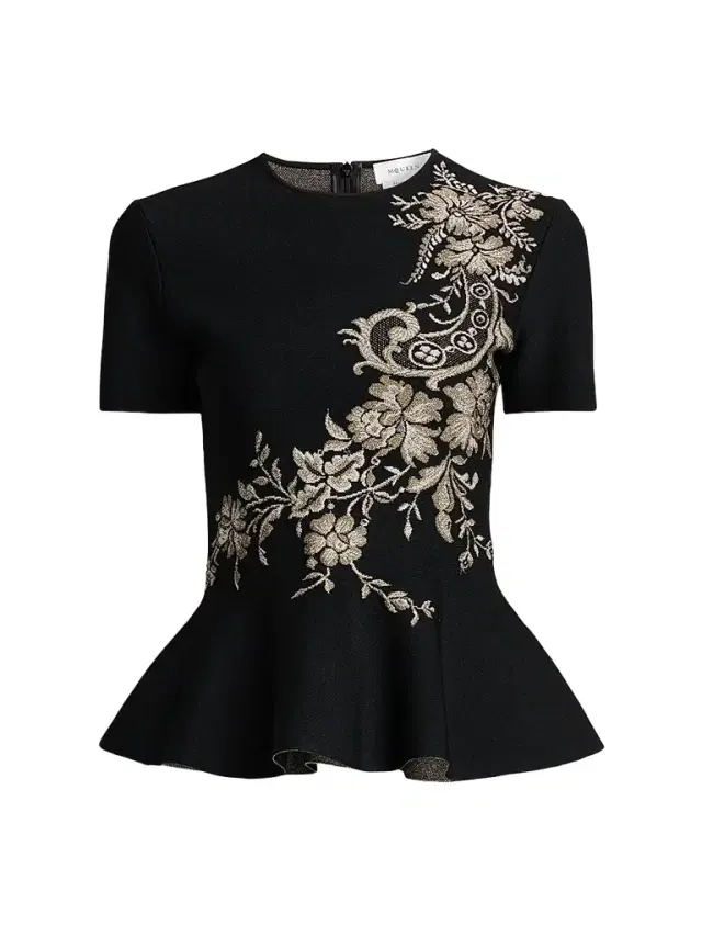 Alexander McQueen Women's Asymmetric Jacquard Peplum Top