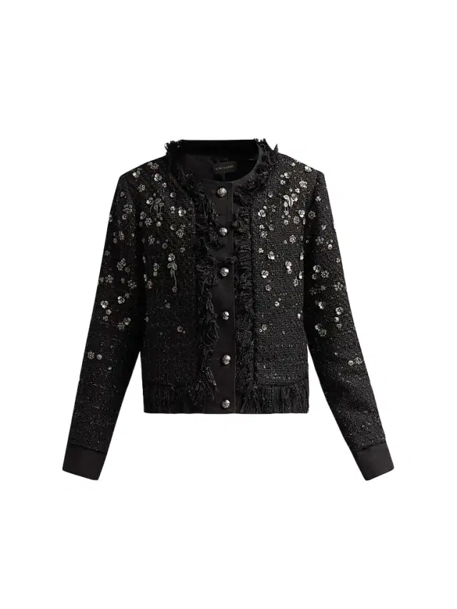 Kobi Halperin Women's Marshall Embellished Tweed Jacket - Black - Size XL