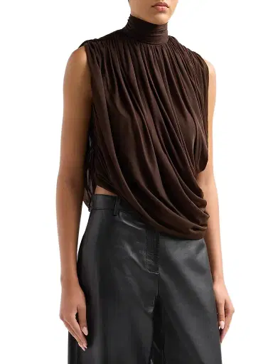 Ronny Kobo Women's Sav Draped Mock Turtleneck Top - Chocolate | Thumbnail 4