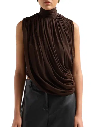 Ronny Kobo Women's Sav Draped Mock Turtleneck Top - Chocolate | Thumbnail 5