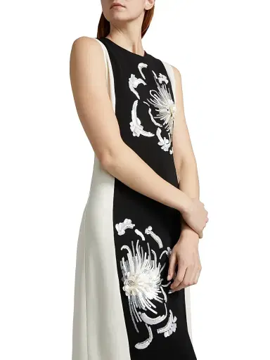 TANYA TAYLOR Women's Colette Sequined Floral Stretch-Crêpe Midi-Dress - Black Cream | Thumbnail 6