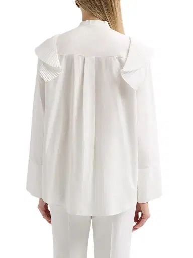 Alberta Ferretti Women's Pleated Ruffle Neck-Tie Cotton Blouse | Thumbnail 3