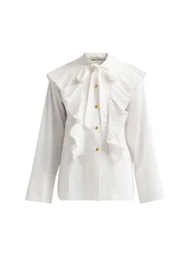 Alberta Ferretti Women's Pleated Ruffle Neck-Tie Cotton Blouse | Thumbnail 1