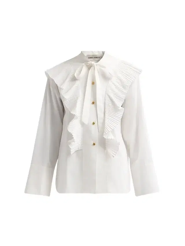 Alberta Ferretti Women's Pleated Ruffle Neck-Tie Cotton Blouse
