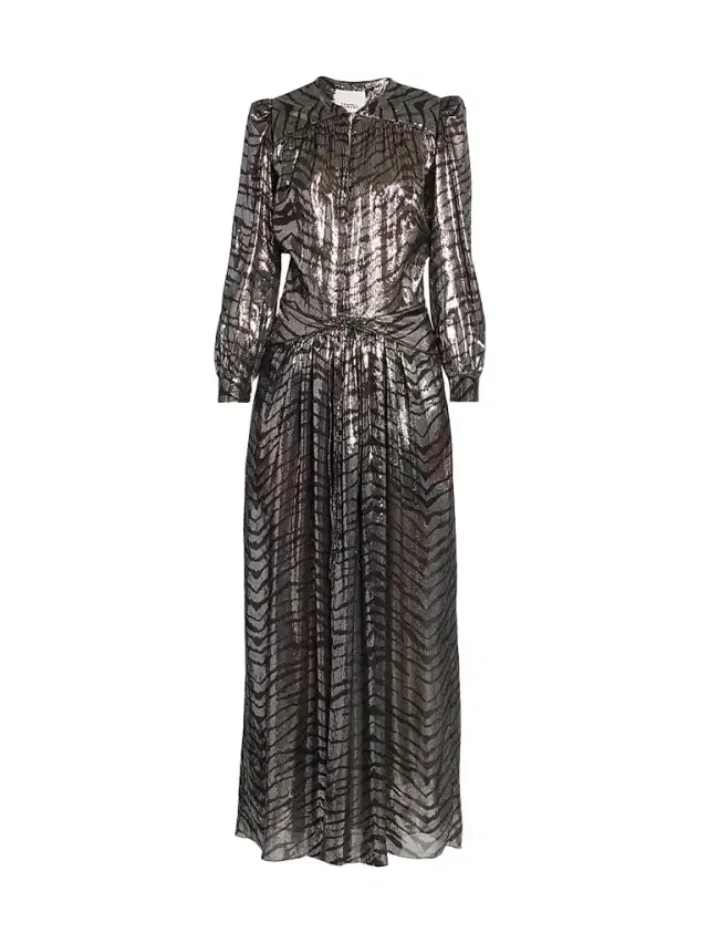 Isabel Marant Women's Felby Metallic Zebra Silk-Blend Maxi Dress - Black Silver