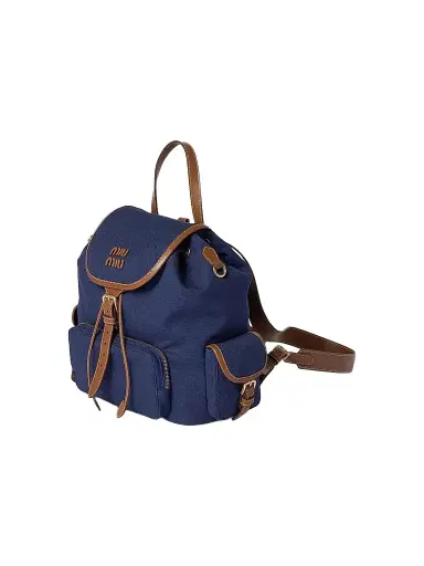 Miu Miu Women's Canvas and Leather Backpack - Blue | Thumbnail 3