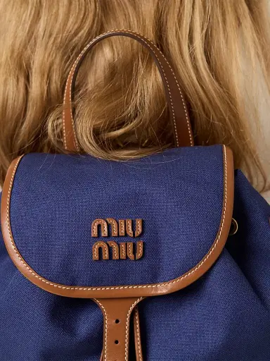 Miu Miu Women's Canvas and Leather Backpack - Blue | Thumbnail 5