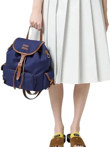 Miu Miu Women's Canvas and Leather Backpack - Blue | Thumbnail 8