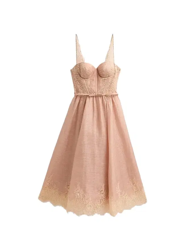 Zimmermann Women's Valiant Linen-Silk Lace-Trim Midi Dress - Light Pink