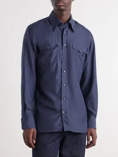 Husbands Cotton and Silk-Blend Twill Shirt - Men | Thumbnail 3