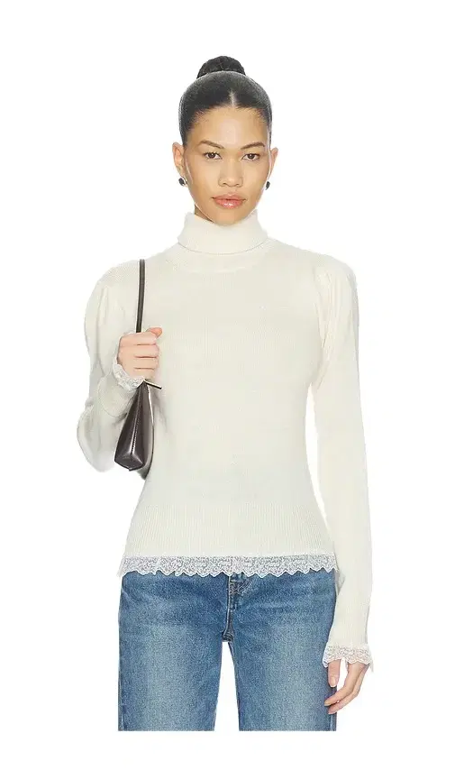 Ganni Merino Turtleneck With Lace Details Sweater