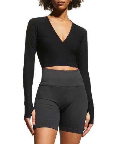 Commando Cropped Long-Sleeve Wrap Top | Thumbnail 1
