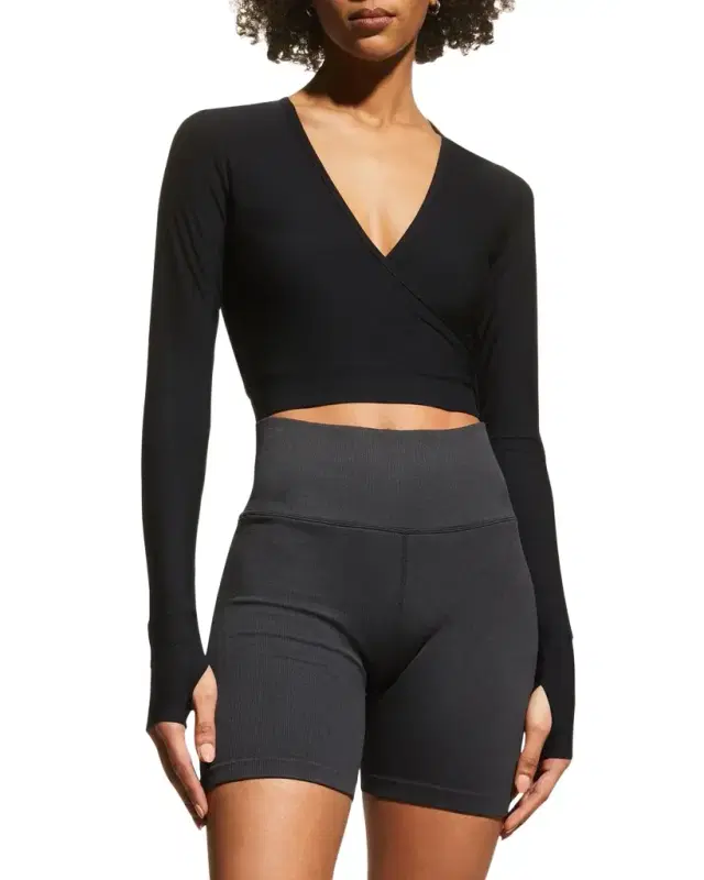 Commando Cropped Long-Sleeve Wrap Top