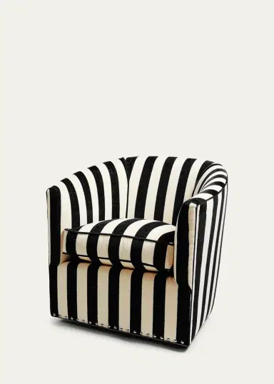 MacKenzie-Childs Marquee Black Stripe Chenille Swivel Chair | Thumbnail 2