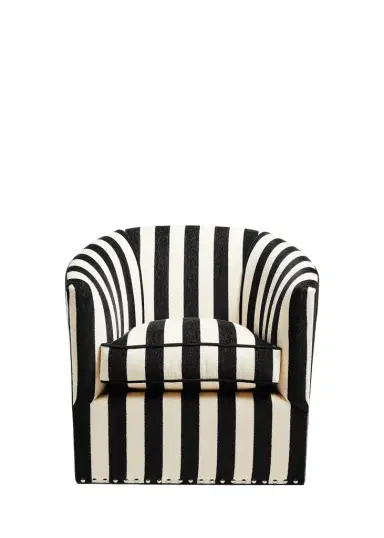 MacKenzie-Childs Marquee Black Stripe Chenille Swivel Chair | Thumbnail 1