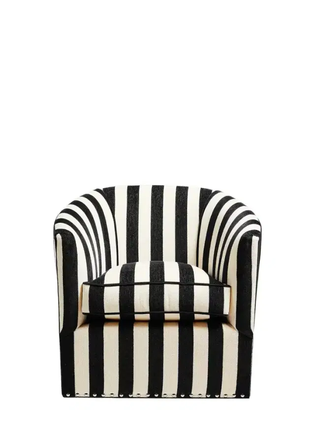 MacKenzie-Childs Marquee Black Stripe Chenille Swivel Chair
