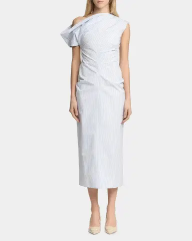 Malo Pinstriped Cotton Off-The-Shoulder Midi-Dress | Thumbnail 2 Malo Pinstriped Cotton Off-The-Shoulder Midi-Dress | Thumbnail 2