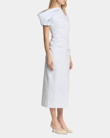 Malo Pinstriped Cotton Off-The-Shoulder Midi-Dress | Thumbnail 4 Malo Pinstriped Cotton Off-The-Shoulder Midi-Dress | Thumbnail 4