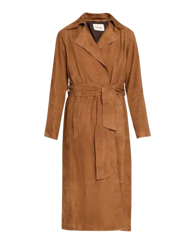ARMA Yava Wrap-Front Lambskin Suede Coat