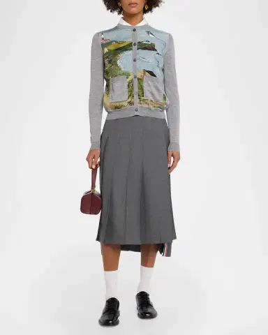 Thom Browne Nantucket Scenic Silk & Cashmere Knit Crewneck Cardigan | Thumbnail 2 Thom Browne Nantucket Scenic Silk & Cashmere Knit Crewneck Cardigan | Thumbnail 2