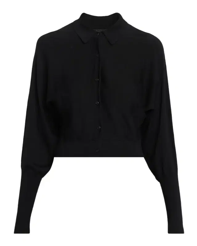 Lela Rose Cropped Dolman-Sleeve Collared Cardigan