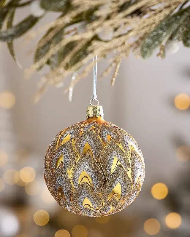 Exclusive Glitter-Embellished Matte Gold Ball Christmas Ornament