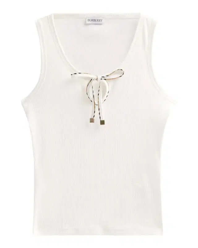 Burberry Tierra Check Tie Scoop-Neck Cotton Rib Tank Top