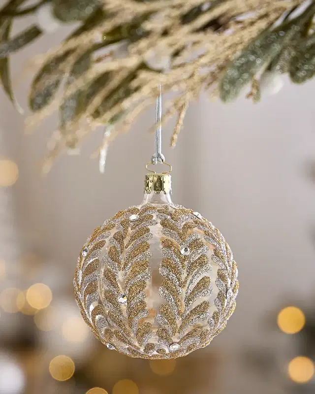 Exclusive Glitter Leaves on Transparent Ball Christmas Ornament