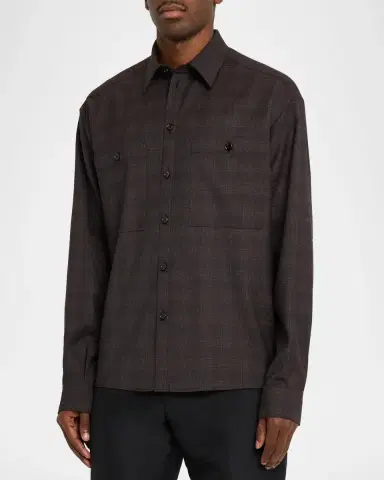 Dolce & Gabbana Men's Lana Tonal Check Double-Pocket Button-Down Shirt | Thumbnail 4