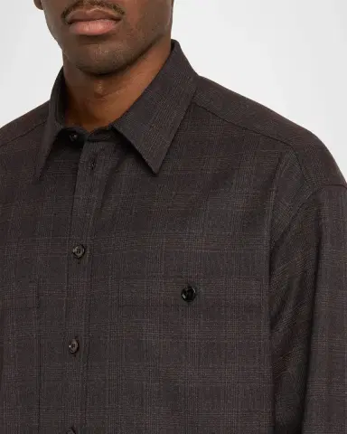 Dolce & Gabbana Men's Lana Tonal Check Double-Pocket Button-Down Shirt | Thumbnail 7