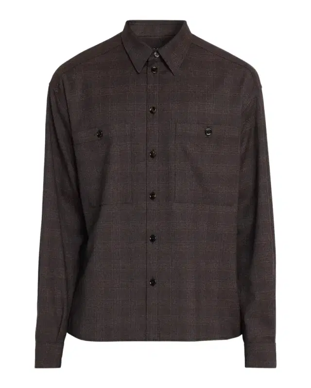Dolce & Gabbana Men's Lana Tonal Check Double-Pocket Button-Down Shirt