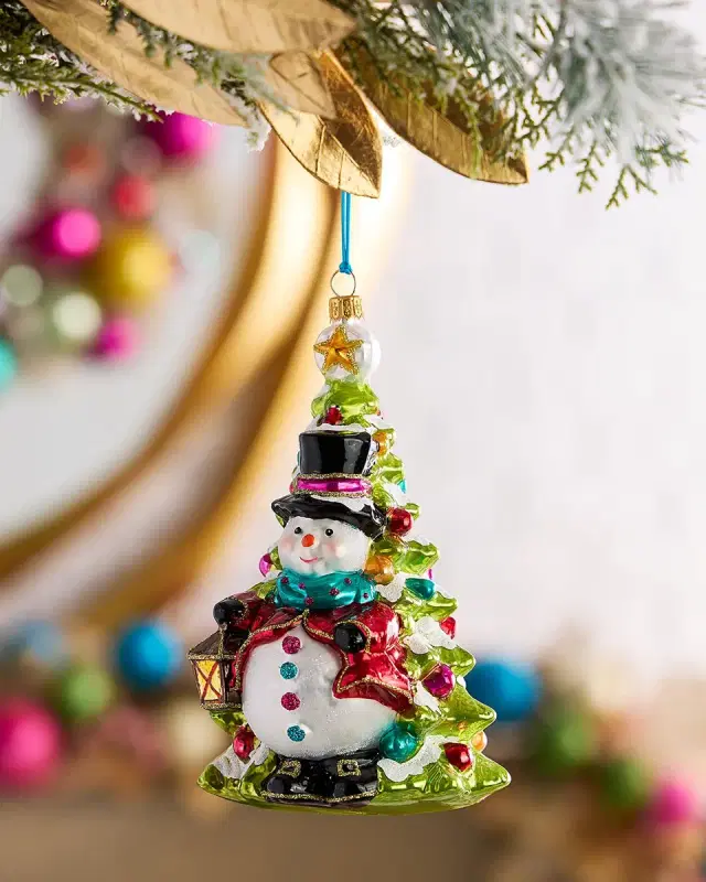 Exclusive Snowman with Lantern by the Tree Christmas Ornament