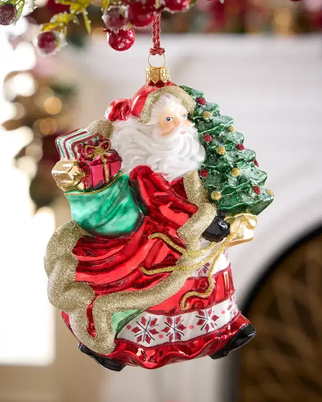 Exclusive Running Santa with Tree Christmas Ornament