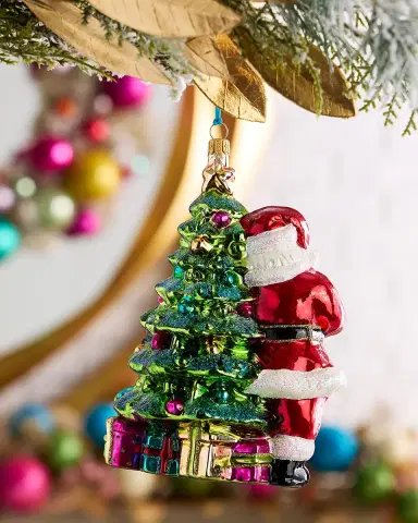Exclusive Santa with Tree and Snowman Christmas Ornament | Thumbnail 2